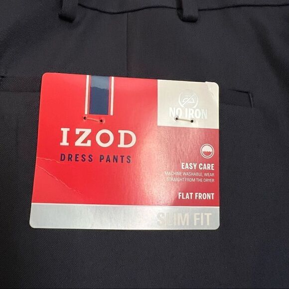 NWT! Izod navy slim fit dress pants. Size 38x30 - Picture 5 of 11